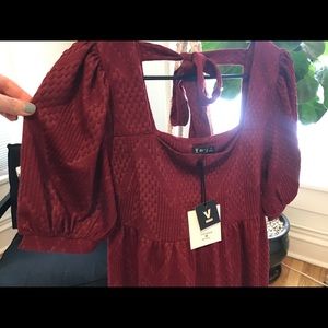 Red puff sleeve mini dress